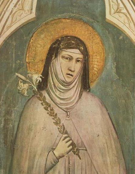 Santa Chiara, affresco di Giotto nella basilica di Assisi - Chiara era cugina dei conti Bigazzini di Coccorano (Valfabbrica), dove sovente era in visita al loro castello